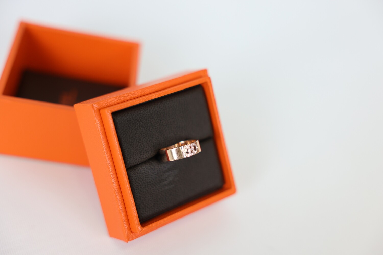 Hermes H D’ancre Ring, Rose Gold with Diamonds, Size 54, New In Box WA001