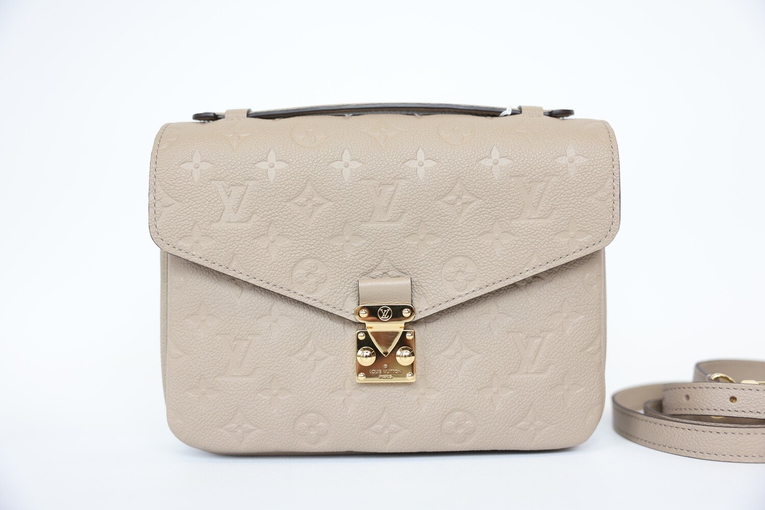 Louis Vuitton Pochete Metis, Turtledove Grey Empreinte Leather with Gold Hardware, New in Dustbag
