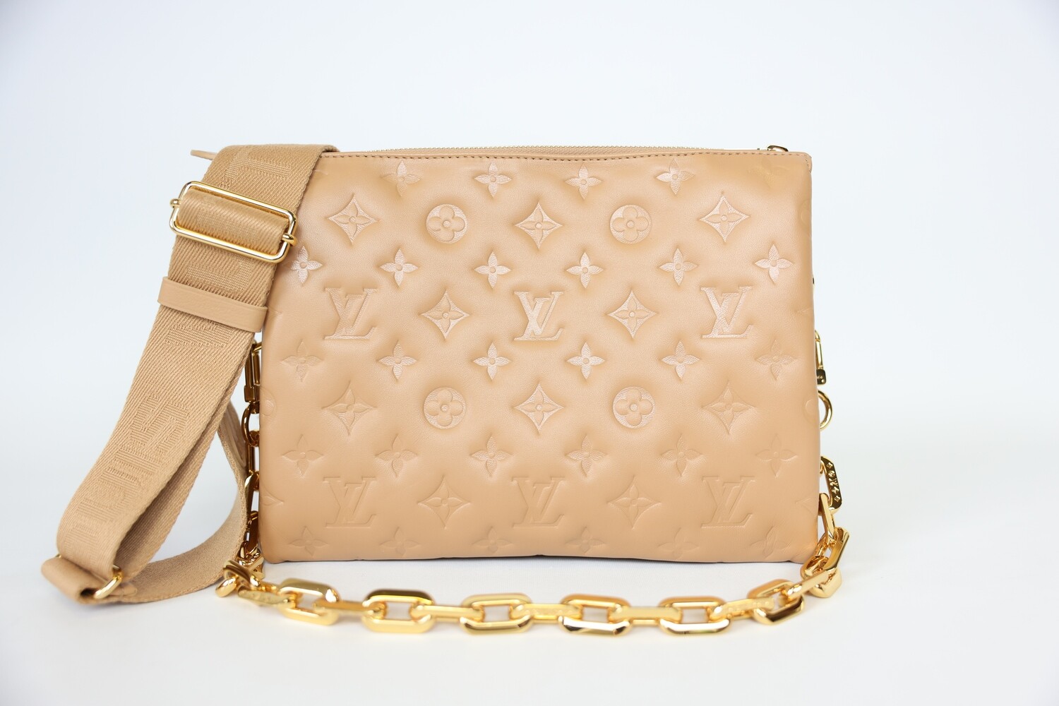 Louis Vuitton Coussin PM, Tan with Gold Hardware, Preowned in Box WA001