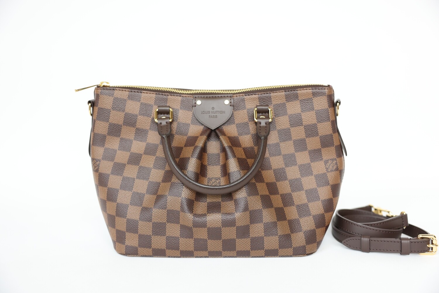 Louis Vuitton Siena PM, Damier Ebene with Gold Hardware, Preowned in Box WA001