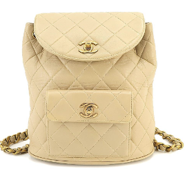 Chanel Vintage Backpack Duma Beige Lambskin Leather, Gold Plated Hardware, Preowned No Dustbag MA001
