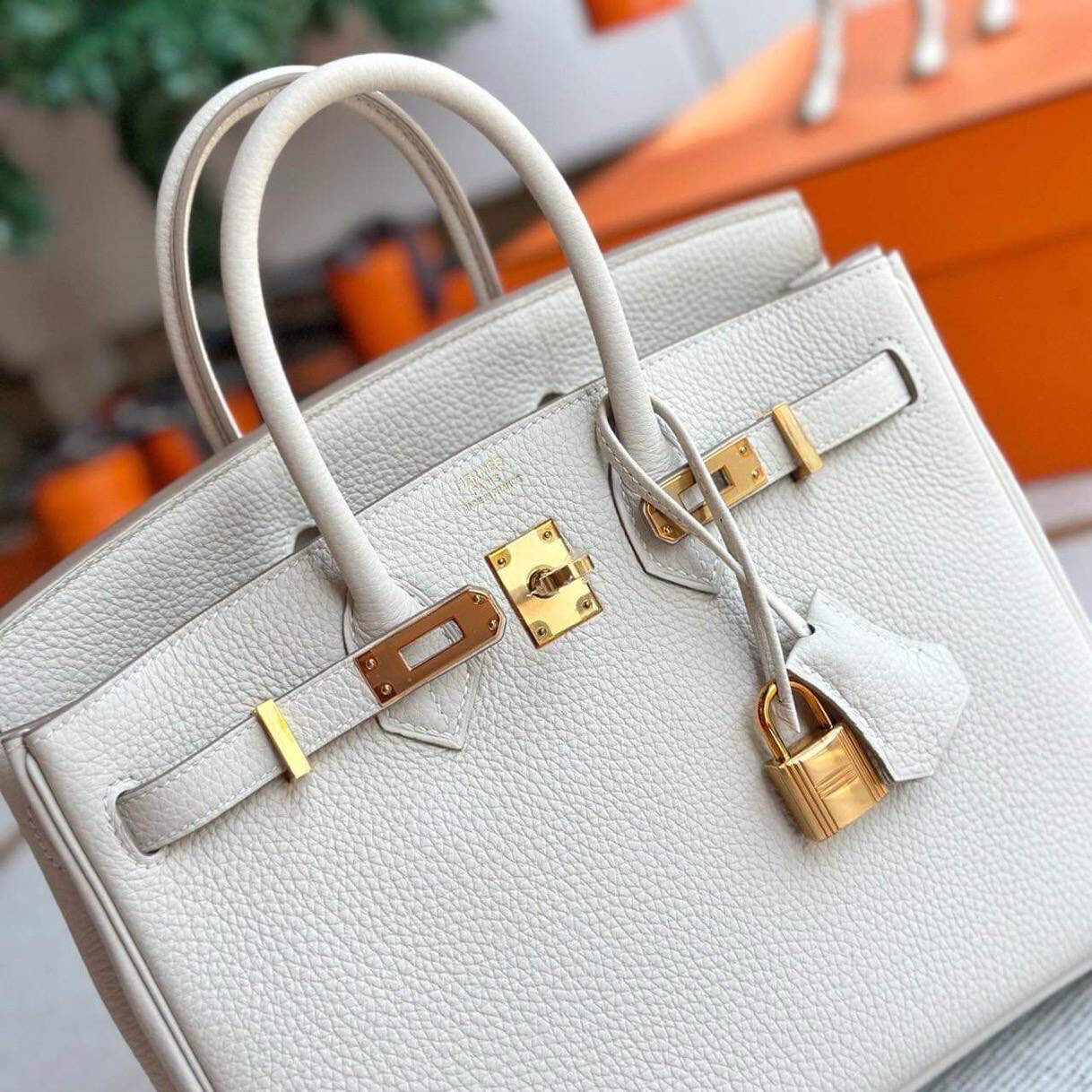 Hermes Birkin 25 Craie Togo Leather, Rosegold Hardware, As New In Box With BBB Cert (Y Stamp) P