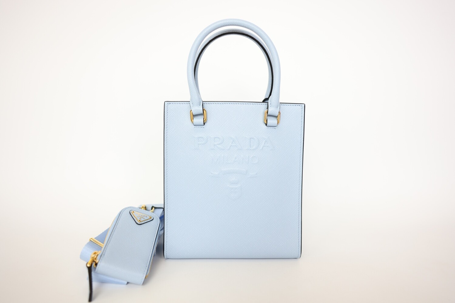 Prada Saffiano Crossbody Small, Blue Leather With Gold Hardware, New In Box WA001