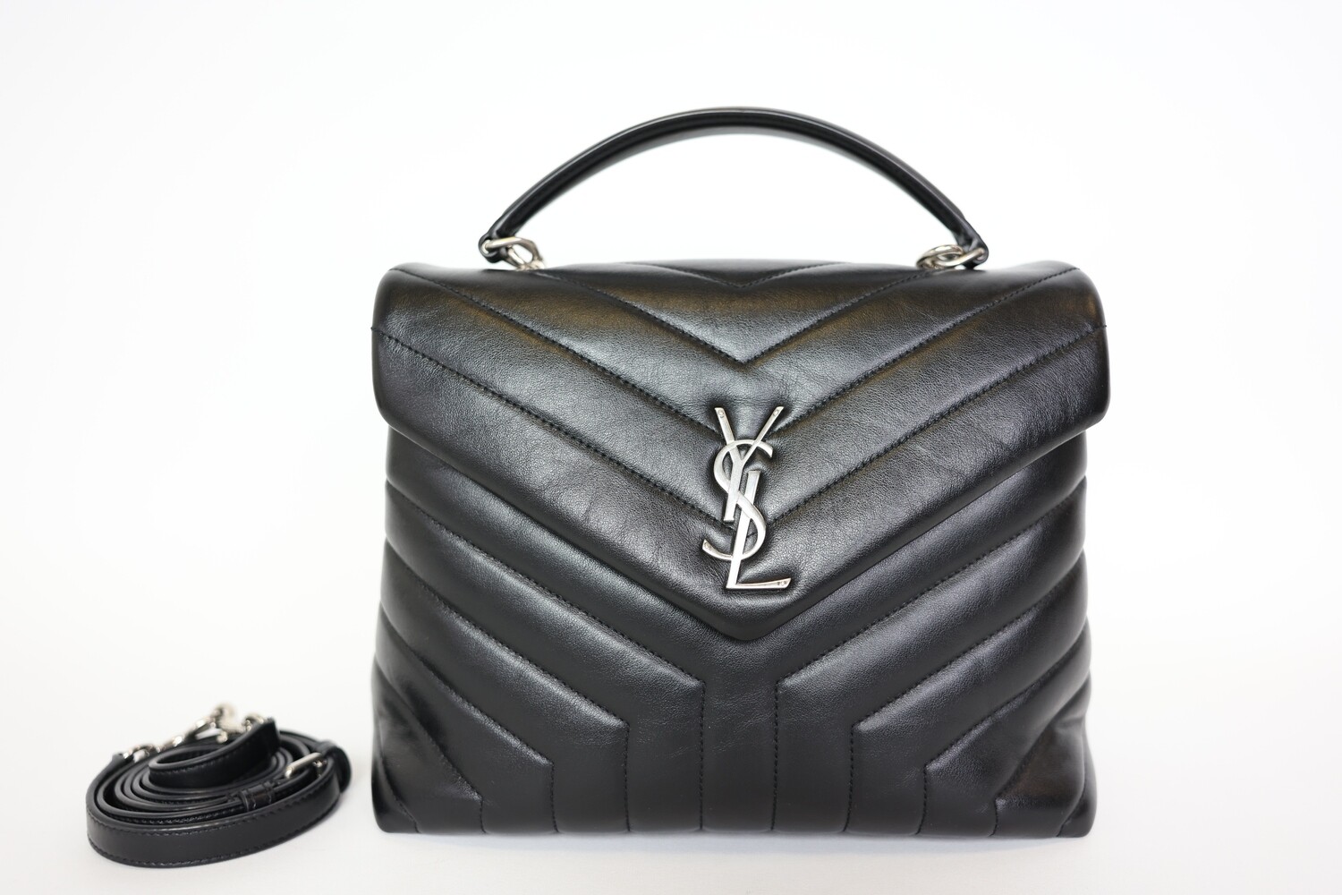 Saint Laurent LouLou Satchel Medium, Black Leather With Silver Hardware, Preowned In Box WA001
