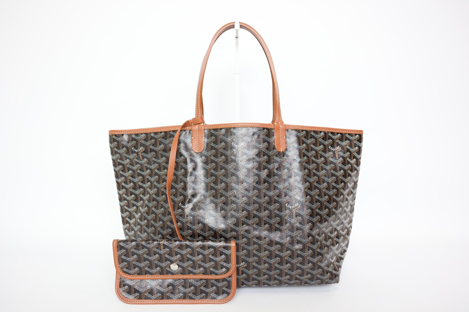 Goyard Saint Louis Tote PM, Black Coated Canvas With Tan Trim, Preowned In Dustbag WA001