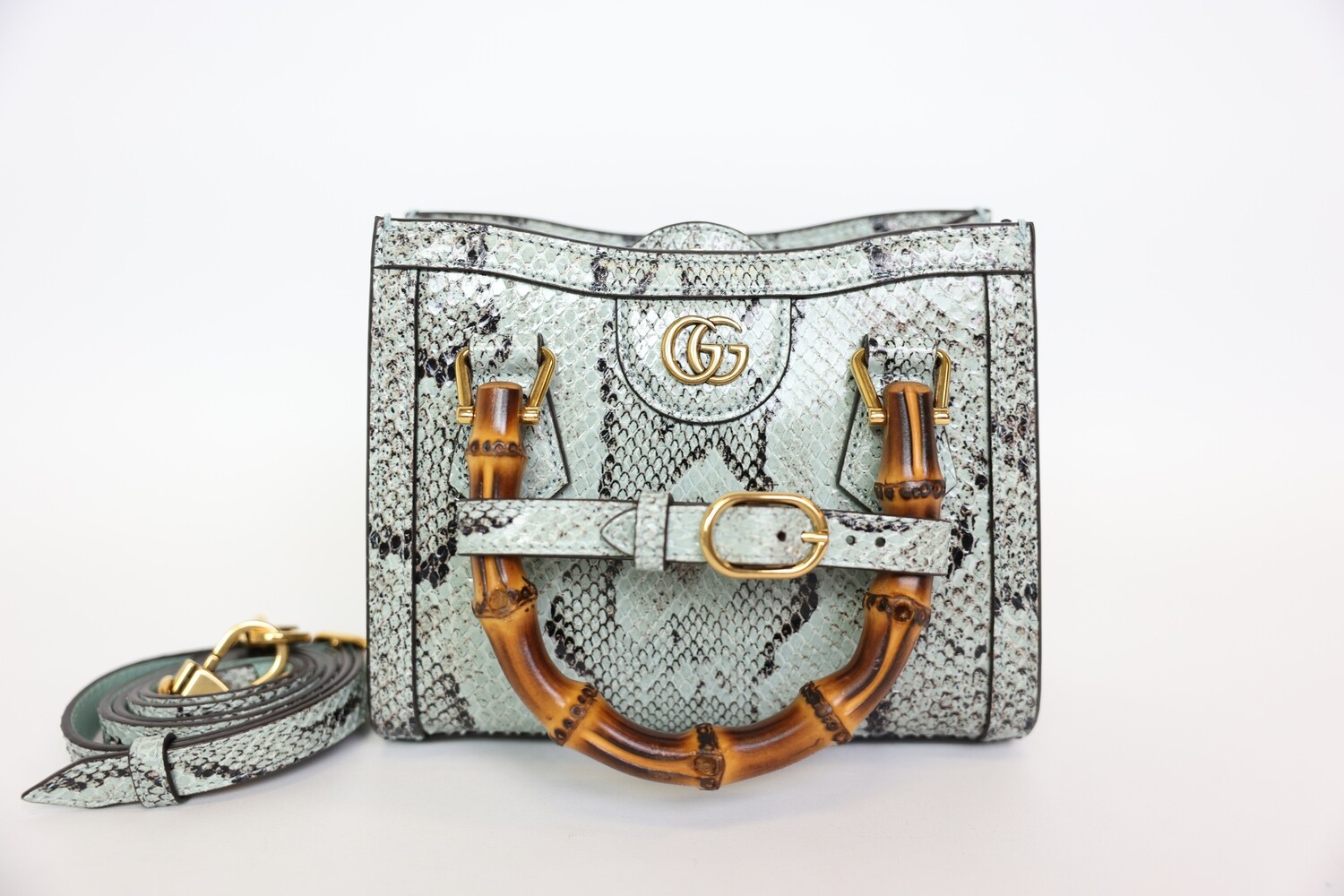 Gucci Diana Tote Mini, Sage Python Leather With Gold Hardware, New In Dustbag WA001