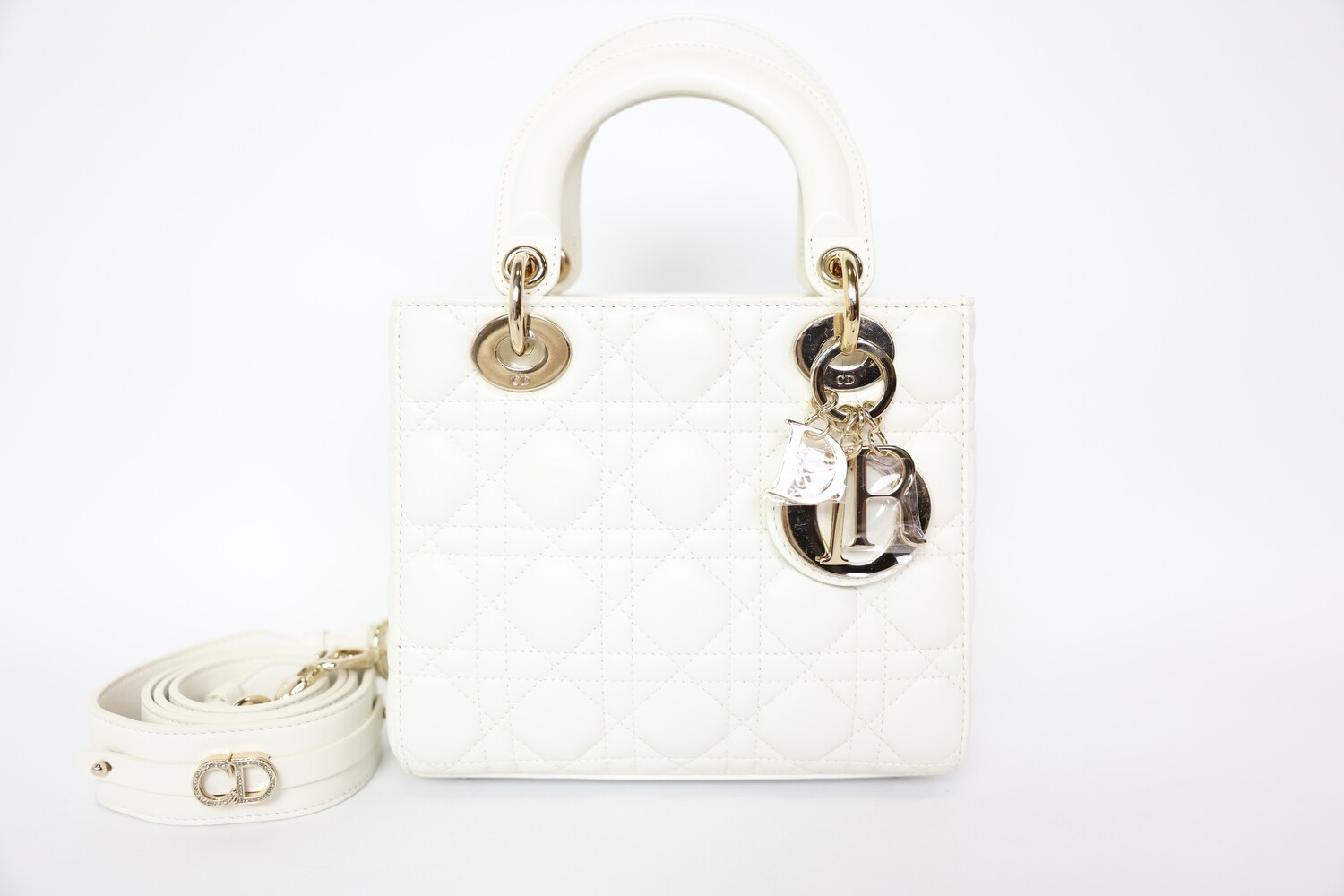 Christian Dior Lady Dior Small, Ivory White Lambskin with Gold Hardware, New in Box WA001