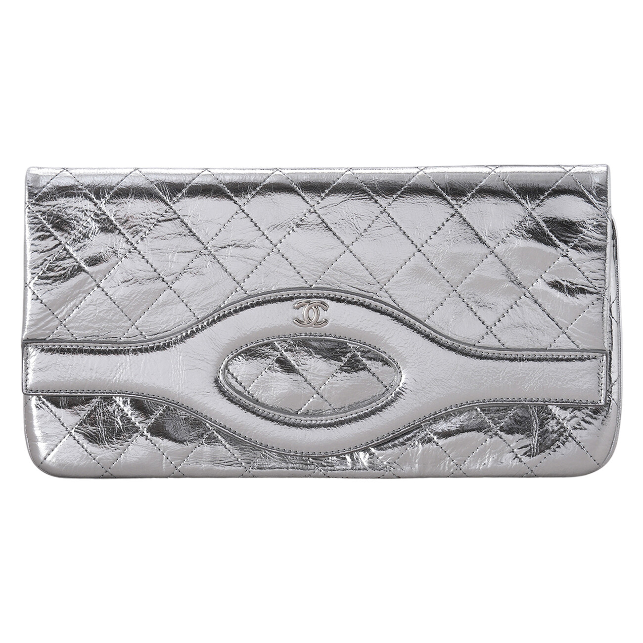 Chanel 31 Clutch, Metallic Siliver Calfskin Leather, Silver Hardware, Preowned in Box GA001P