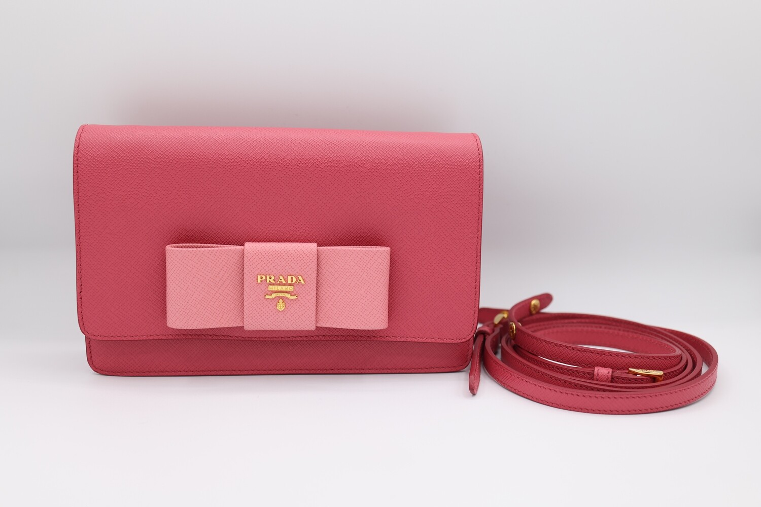 Prada Bow Wallet on Chain, Pink, Preowned in Dustbag MA001