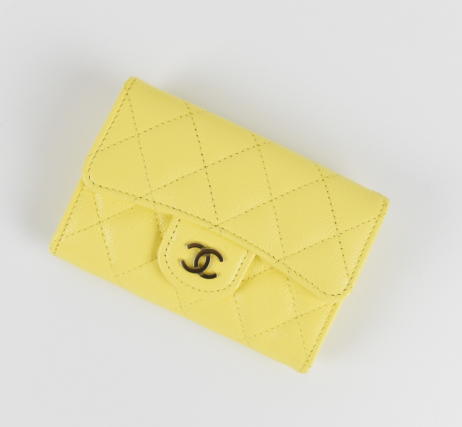 Chanel SLG Snap Cardholder, Yellow Caviar with Gold Hardware, New in Box GA001