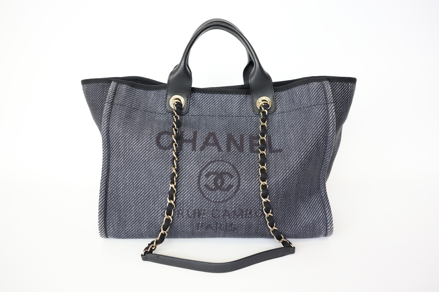 Chanel Deauville Large, Blue Canvas With Gold Hardware, Preowned In Dustbag WA001