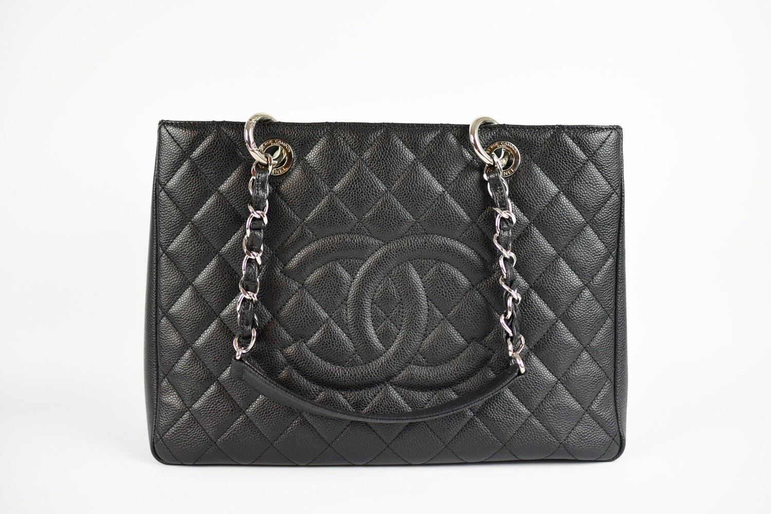 Chanel GST Grand Shopping Tote, Black Caviar with Silver Hardware, Preowned in Box GA001