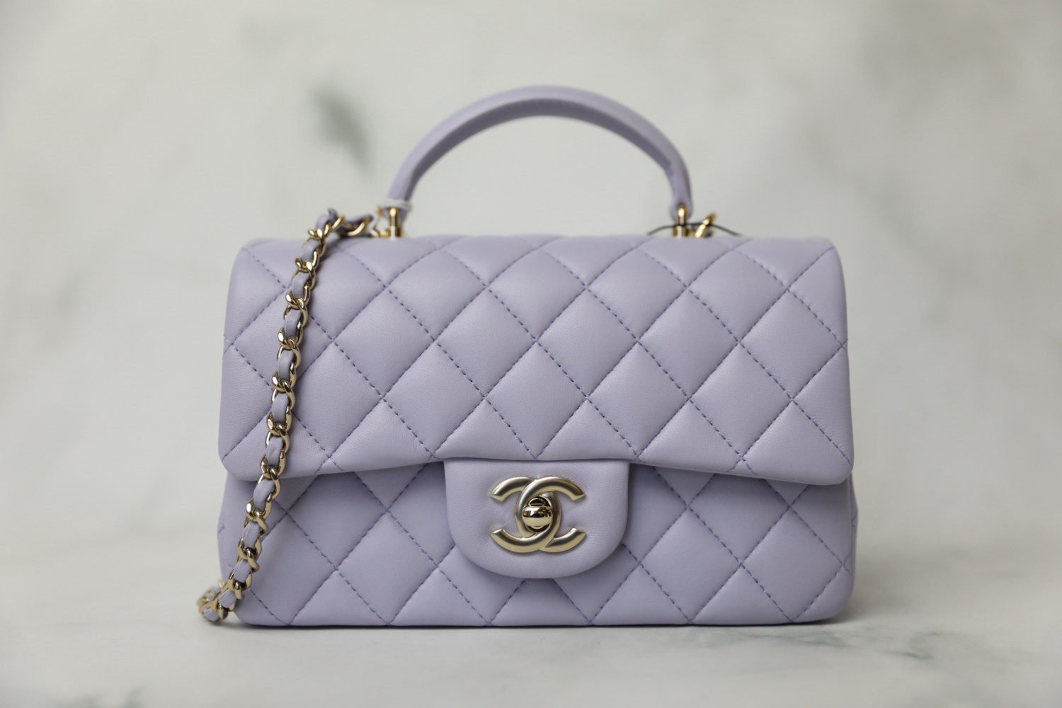 IGLIVE Chanel Mini with Top Handle, Purple Lambskin with Gold Hardware, Preowned in Box (Ships From London)