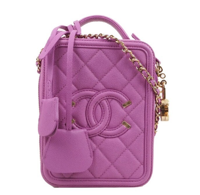 Chanel Filigree Vertical Vanity, Purple Caviar with Gold Hardware, Preowned in Dustbag GA001P