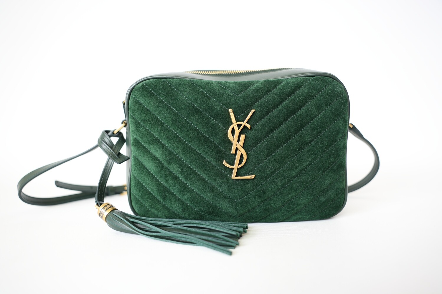 Saint Laurent Lou Camera Bag Emerald Green Leather And Suede With Gold Hardware, Preowned No Dustbag WA001