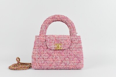 Chanel Kelly Shopper Small, Pink Tweed With Brushed Gold Hardware, New In Box GA003