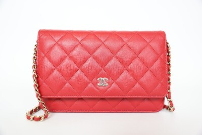 Chanel Classic Wallet on Chain, Red Caviar with Gold Hardware, Preowned in Box WA001