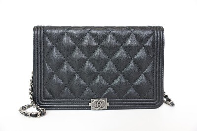 Chanel Boy Wallet on Chain, Black Caviar with Ruthenium Hardware, Preowned in Box WA001