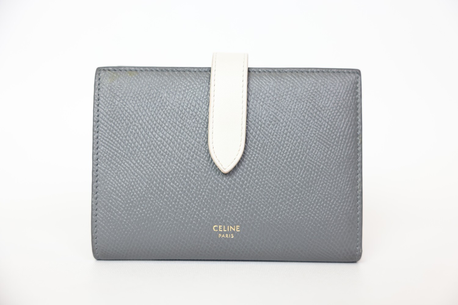 Celine Strap Wallet Medium, Gray Leather Preowned In Box WA001