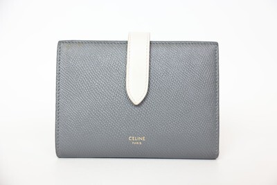 Celine Strap Wallet Medium, Gray Leather Preowned In Box WA001