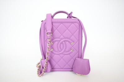 Chanel North South Filigree Vanity, Purple Caviar with Gold Hardware, Preowned in Dustbag WA001