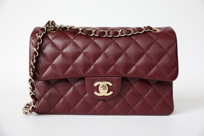 Chanel Classic Double Flap Small, Burgundy Caviar Leather With Gold Hardware, New In Box WA001