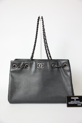 Chanel Shopping Tote Large, Dark Grey Caviar Leather With Ruthenium Hardware, Preowned In Box WA001