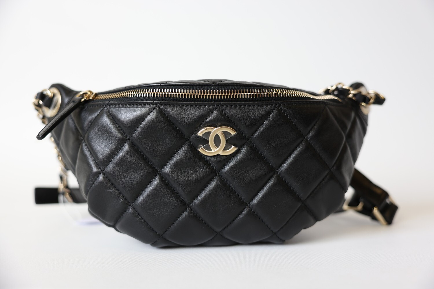 Chanel Bum Bag, Black Lambskin Leather With Gold Hardware, New In Box WA001