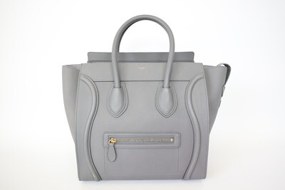 Celine Luggage Bag Micro, Gray Grainy Leather With Gold Hardware, Preowned In Dustbag WA001