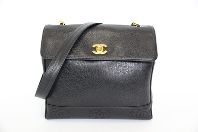 Chanel Vintage CC Tote Bag, Black Caviar Leather With Gold Hardware, Preowned In Dustbag WA001