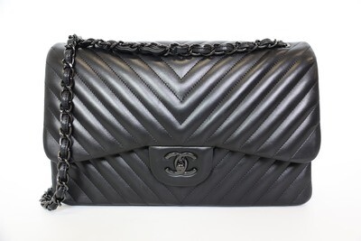 Chanel Classic Double Flap Bag Jumbo, So Black Chevron Lambskin, New In Box WA001