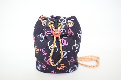 Chanel Drawstring Backpack, Navy Printed Fabric With Gold Hardware, New In Box WA001