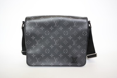 Louis Vuitton District Messenger Bag PM, Black Monogram Eclipse Canvas, Preowned In Box WA001
