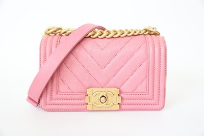 Chanel Boy Flap Small, Pink Caviar Leather With Gold Hardware, Preowned No Dustbag WA001