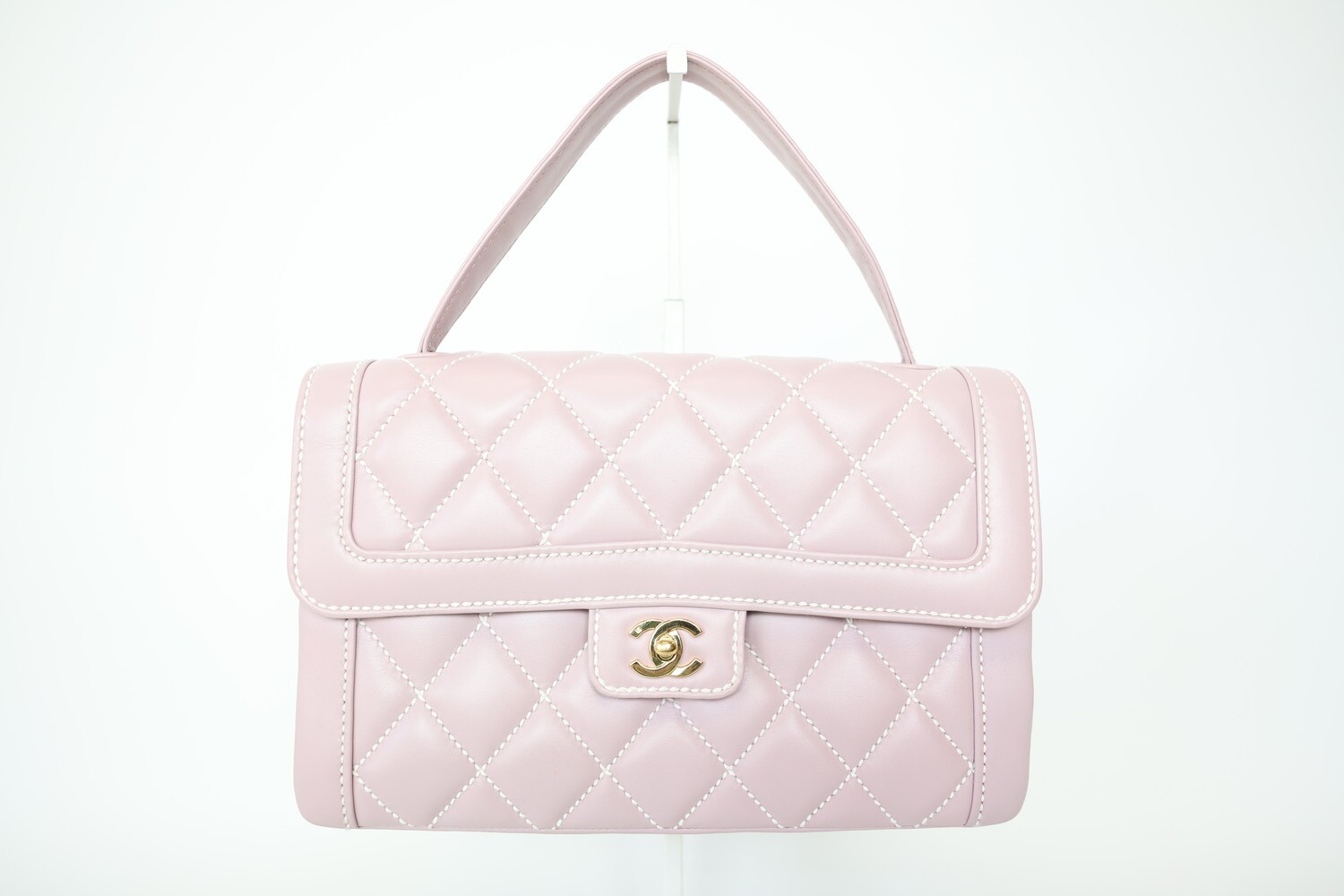 Chanel Top Handle Flap Bag, Wild Stitch Lilac Purple Lambskin Leather With Gold Hardware, Preowned In Dustbag WA001