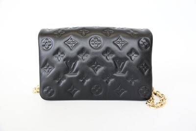 Louis Vuitton Pochette Coussin, Noir Black Leather With Gold Hardware, New In Box WA001