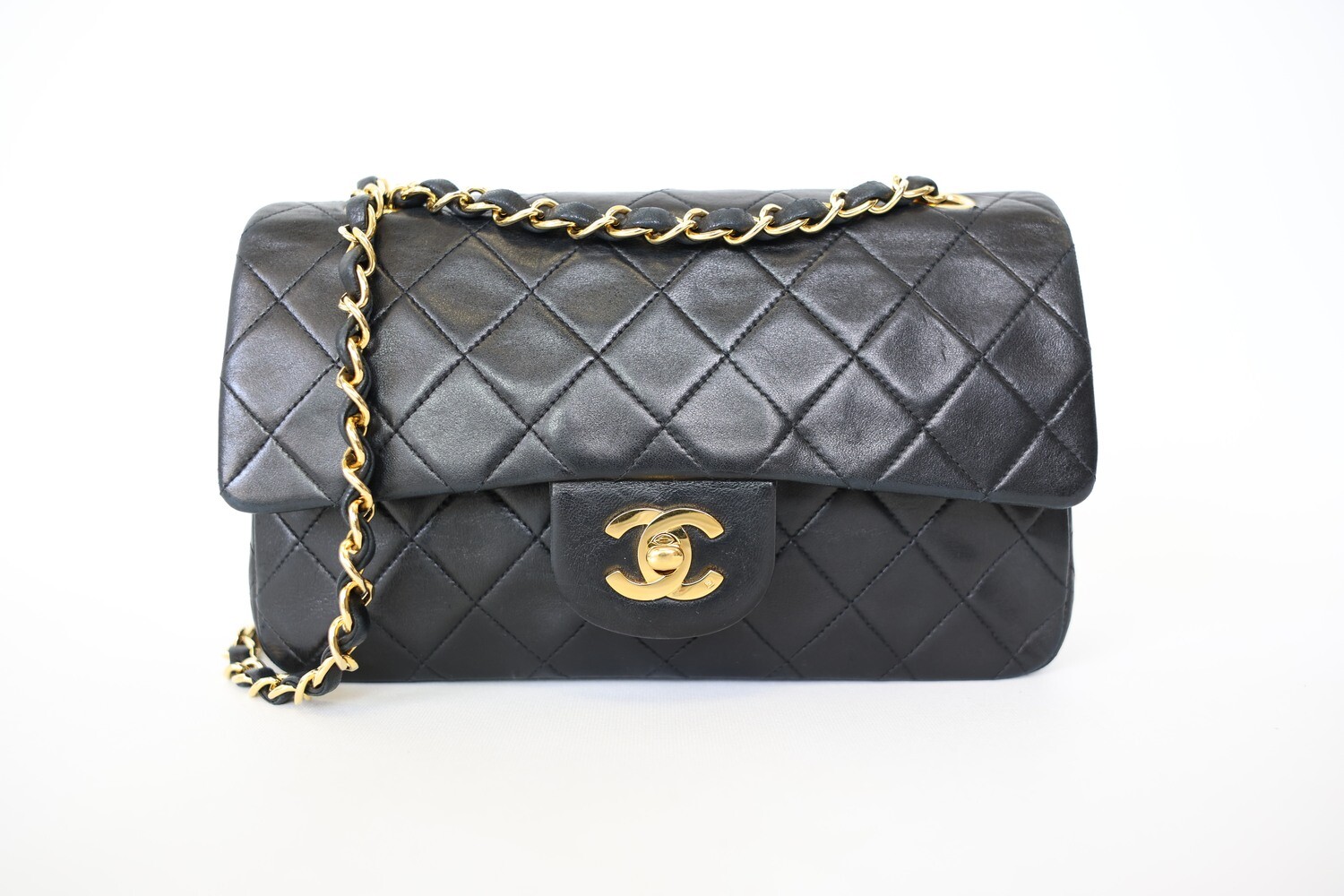 Chanel Vintage Classic Double Flap Small, Black Lambskin Leather With Gold Hardware, Preowned In Dustbag WA001