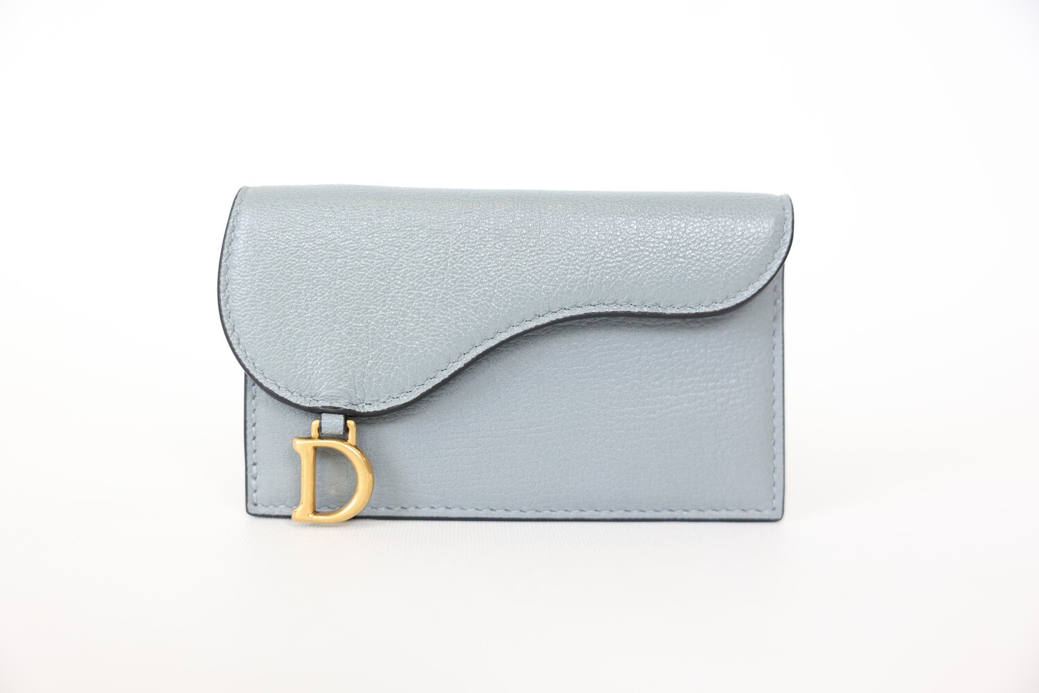 Christian Dior Saddle Cardholder, Blue with Gold Hardware, Preowned in Dustbag WA001