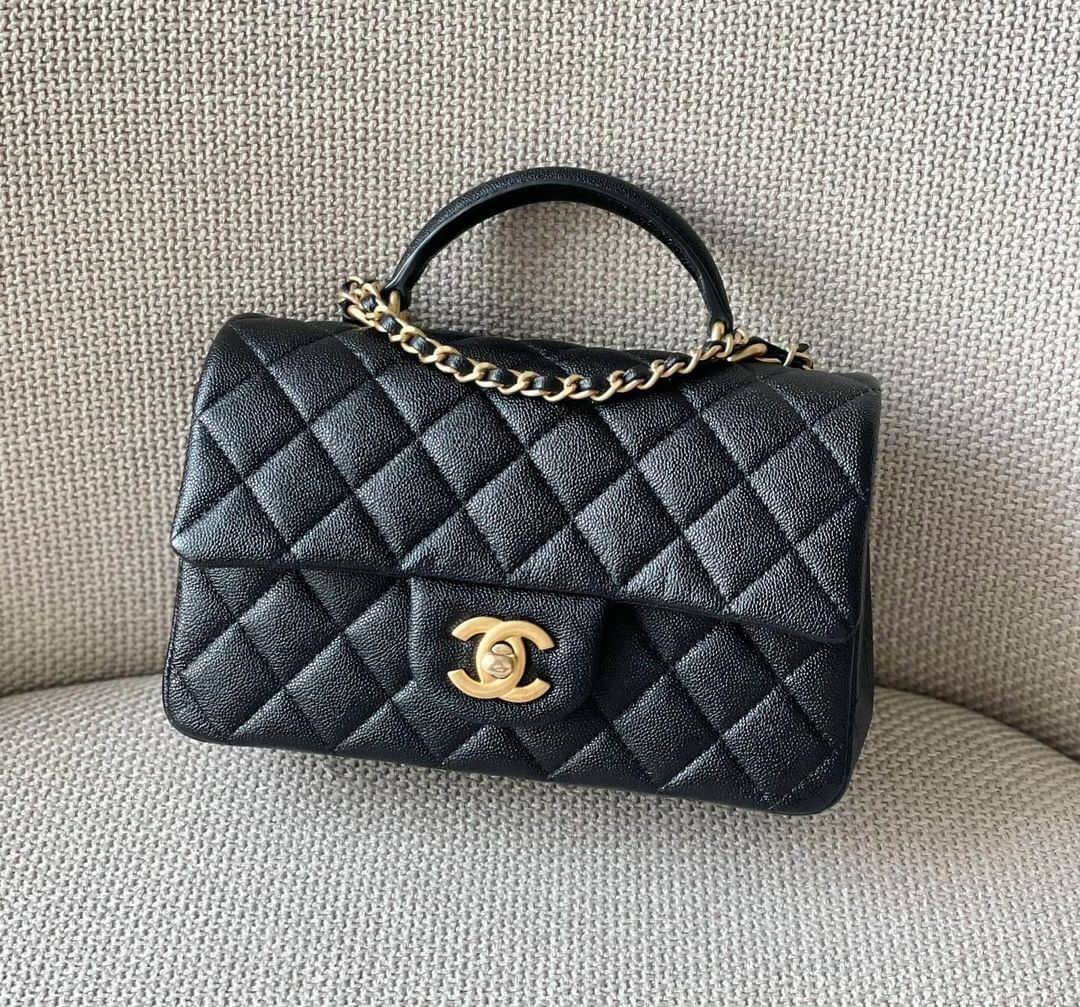 Chanel Mini Rectangular With Top Handle, Black Caviar with Gold Hardware, As New in Box CA001A