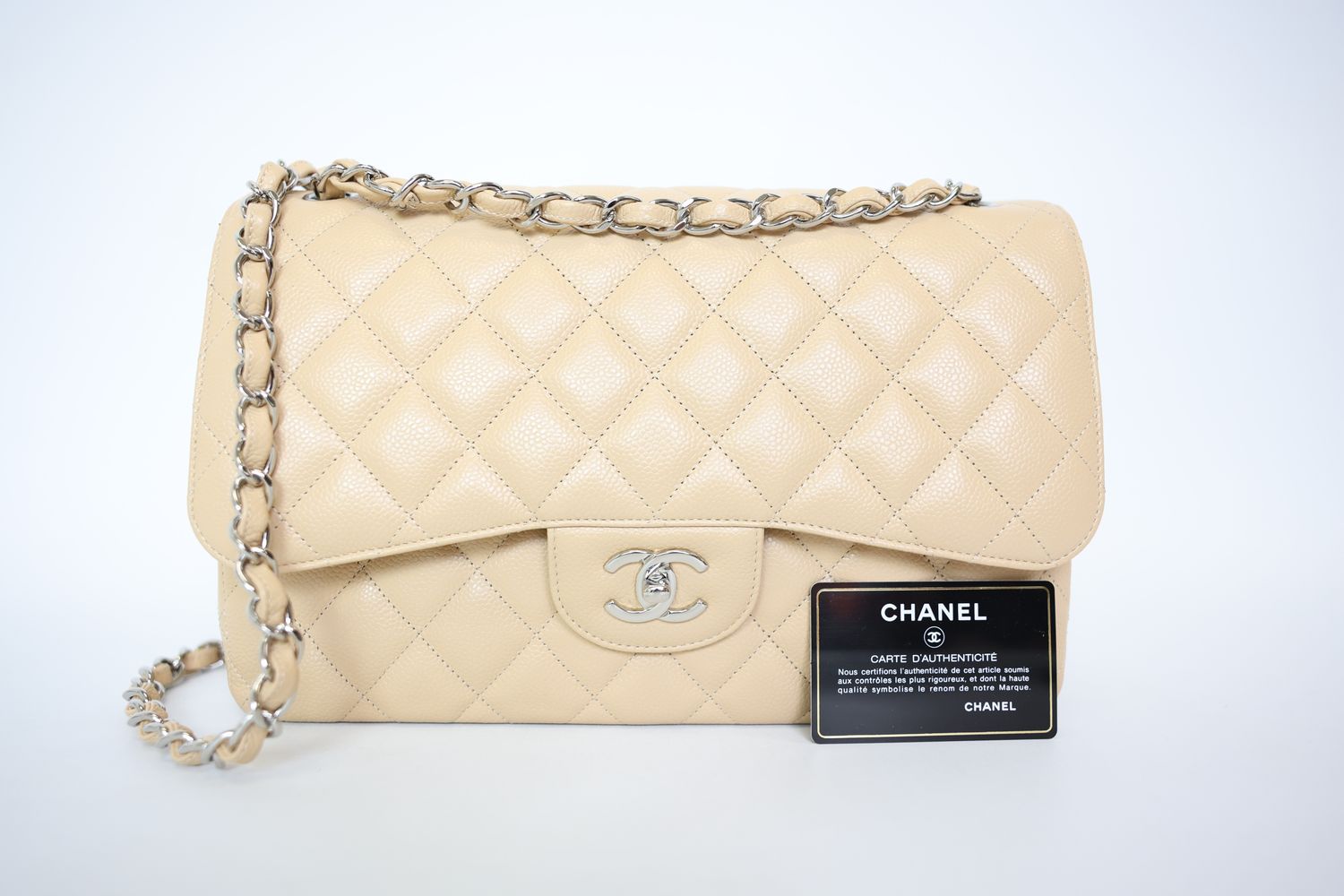 Chanel double flap beige caviar sale