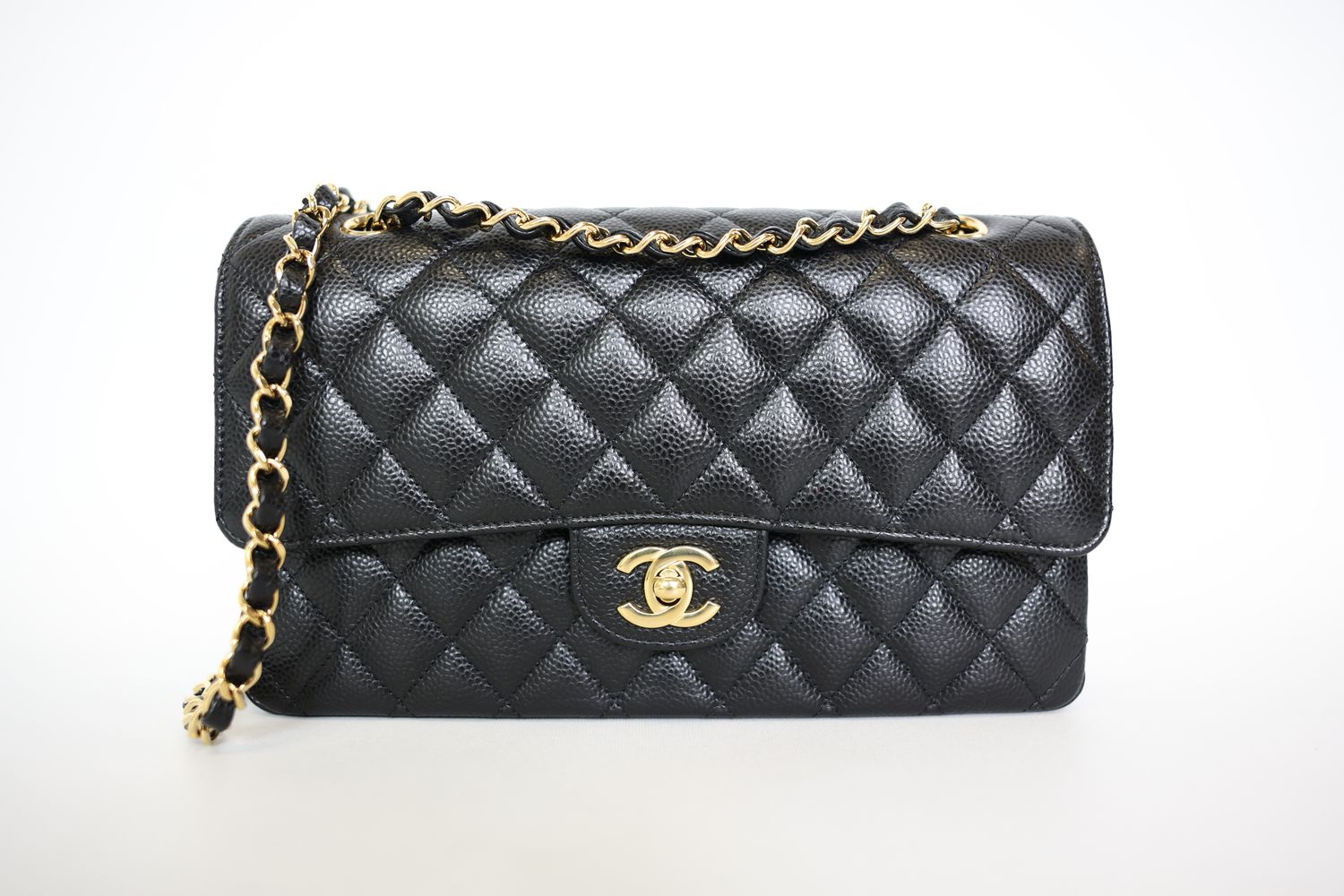 Chanel Classic Double Flap Medium, Black Caviar Leather With Gold Hardware, Preowned In Box WA001