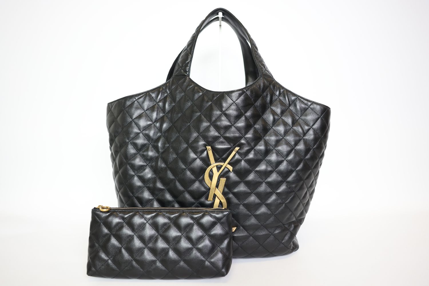 Saint Laurent Icare Maxi Shopper, Black Leather With Gold Hardware, Preowned In Box WA001