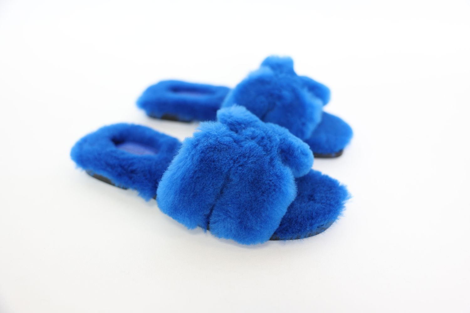 Hermes Oran Slide Sandals, Blue Fur, Size 36, New in Box WA001