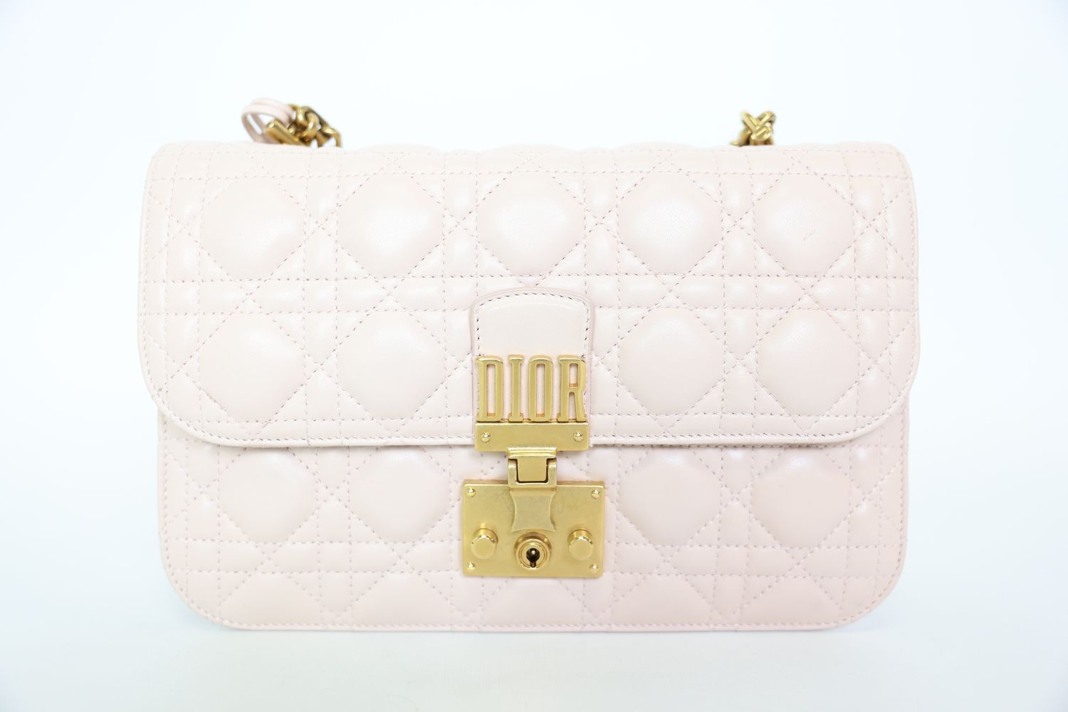 Christian Dior Dioraddict Flap Bag, Blush Cannage Lambskin Leather With Gold Hardware, Preowned In Dustbag WA001