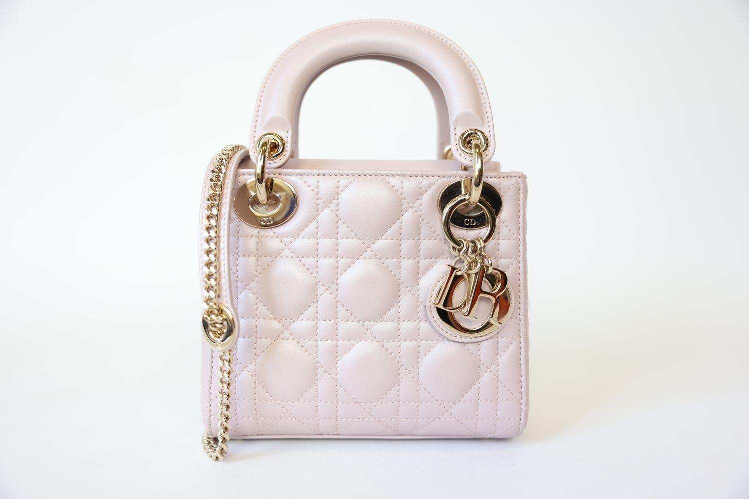 Christian Dior Mini Lady Dior Bag Pink Cannage Lambskin Leather With Gold Hardware Preowned In Box