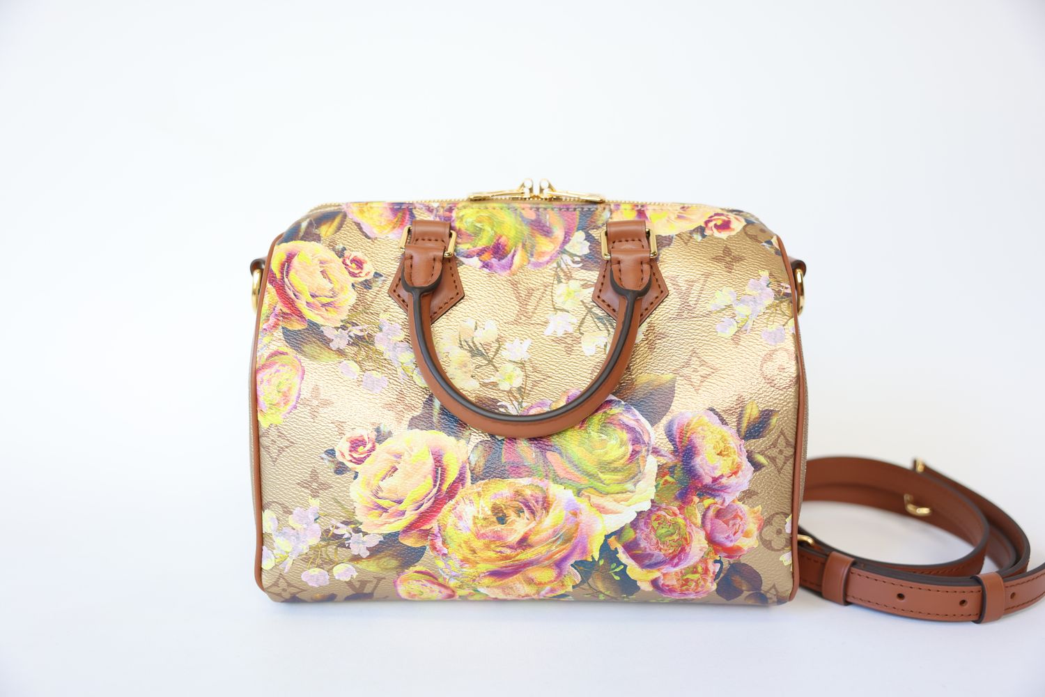 Louis Vuitton Speedy B 25, Floral Garden Gold Multicolor, Preowned in Box WA001