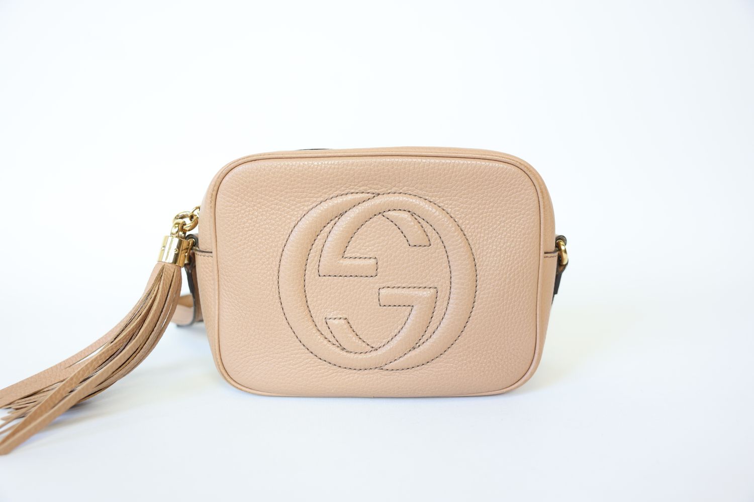 Gucci Soho Disco Bag Small, Beige Leather With Gold Hardware, Preowned In Dustbag WA001