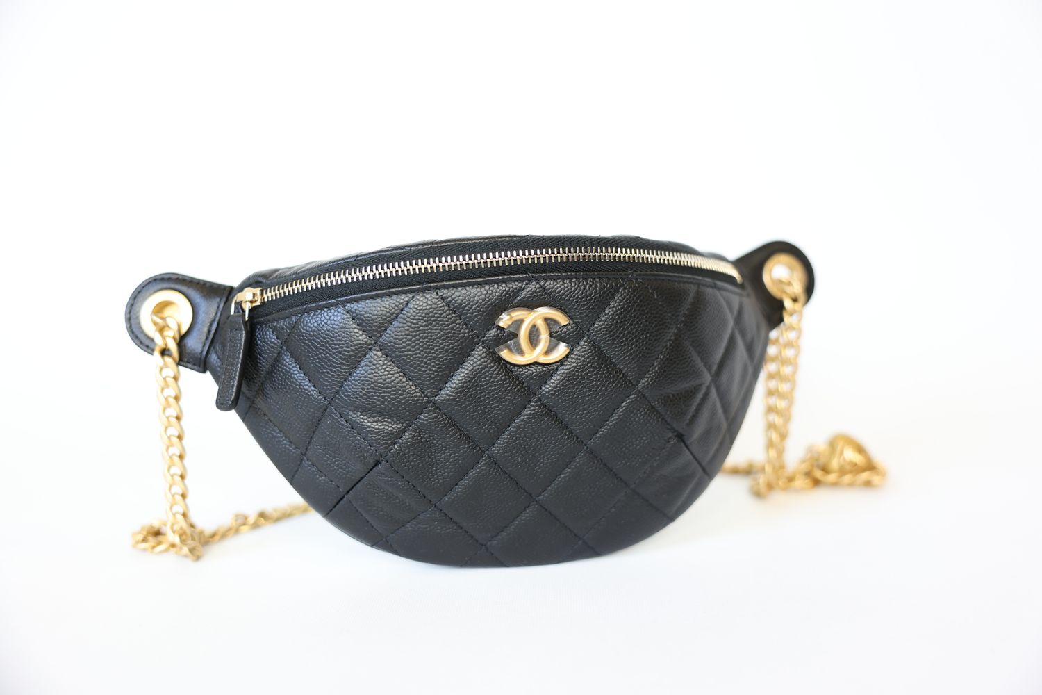 Chanel Bumbag, Black Caviar with Gold Hardware, Preowned in Box WA001