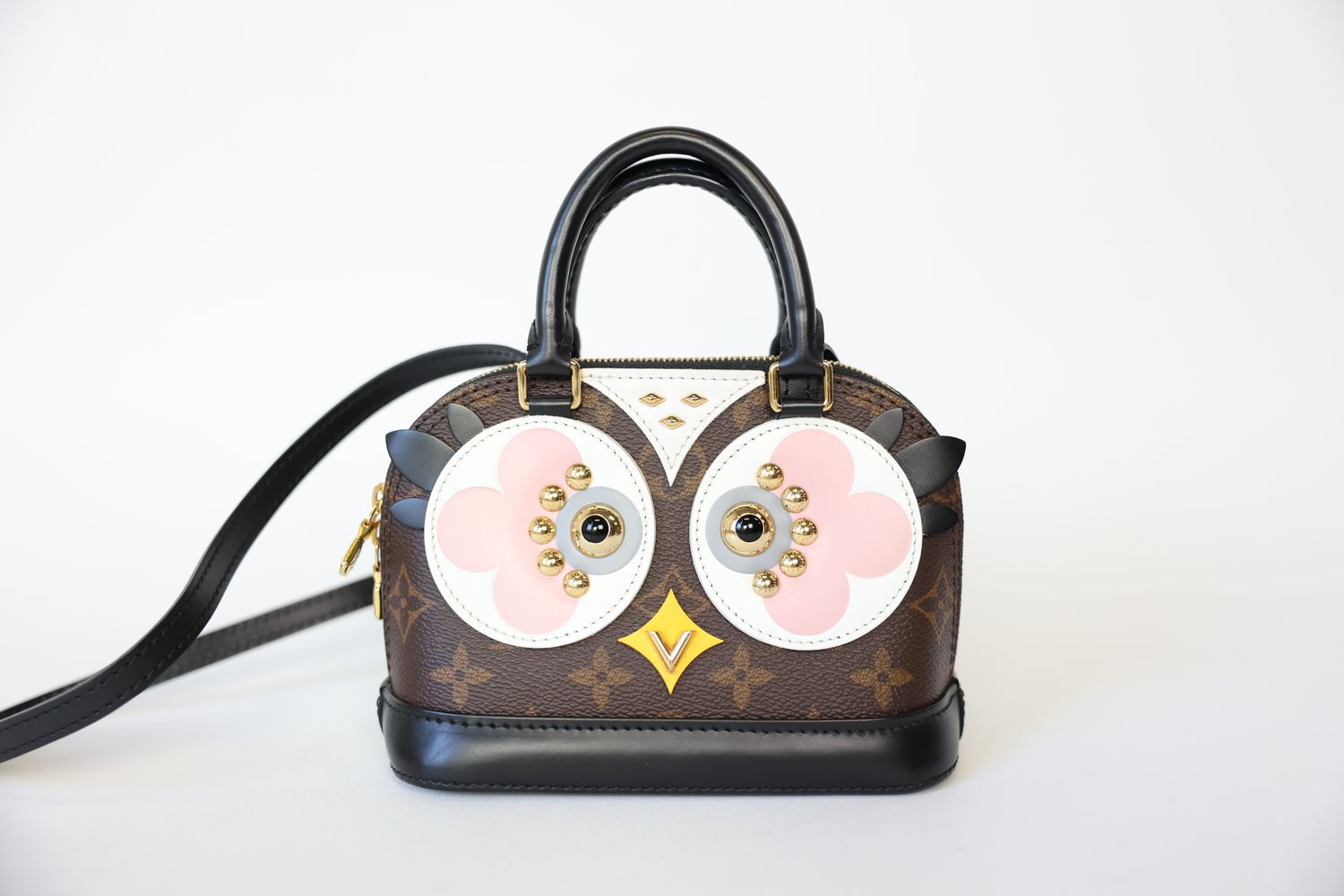 Louis Vuitton Alma Limited Edition Lovely Birds Mini, Monogram Canvas With Gold Hardware Preowned In Dustbag WA001