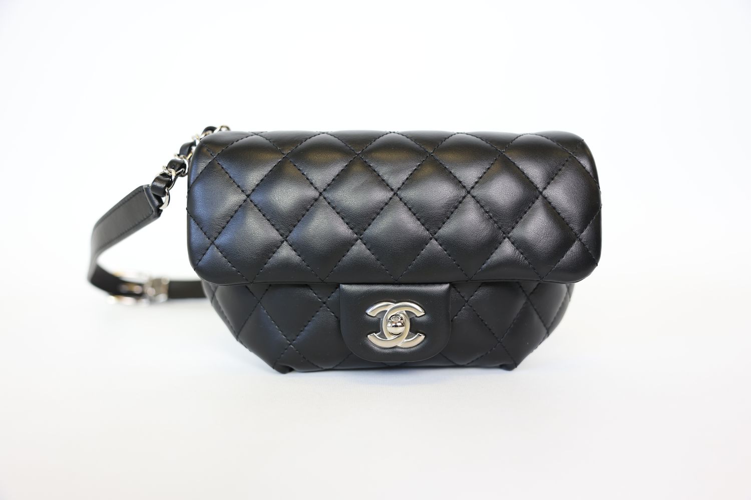 Chanel Uniform Belt Bag, Black Lambskin with Silver Hardware, As New in Box WA001